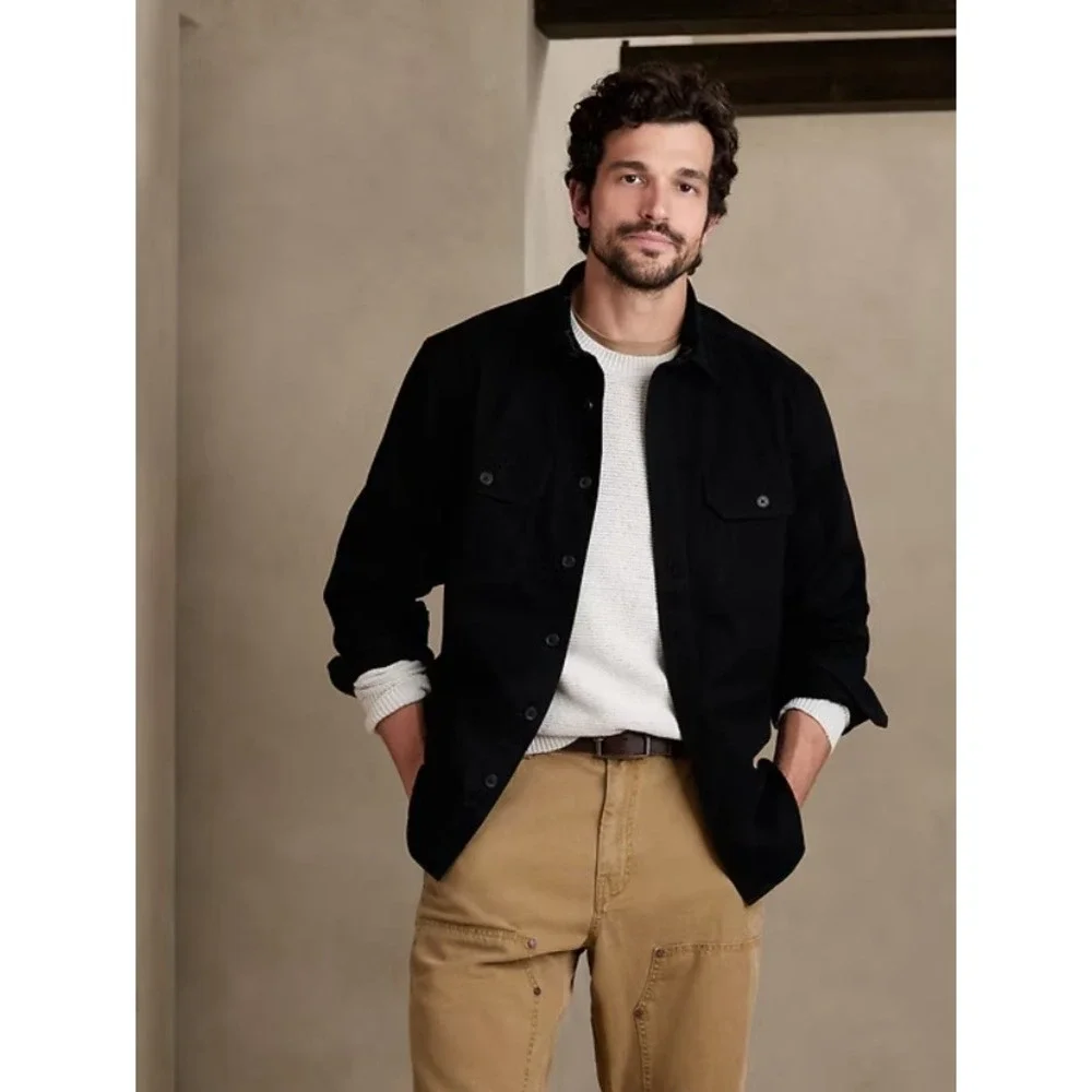 Banana Republic Mens Black Cotton Long Sleeve Utility Shirt Jacket Shacket XL